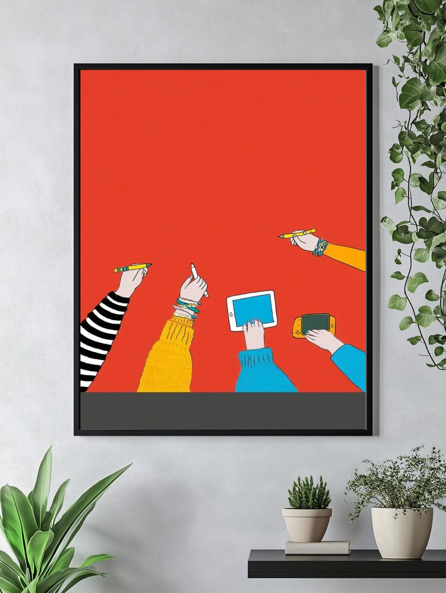 Hands with Devices Illustration Poster. — room view 4