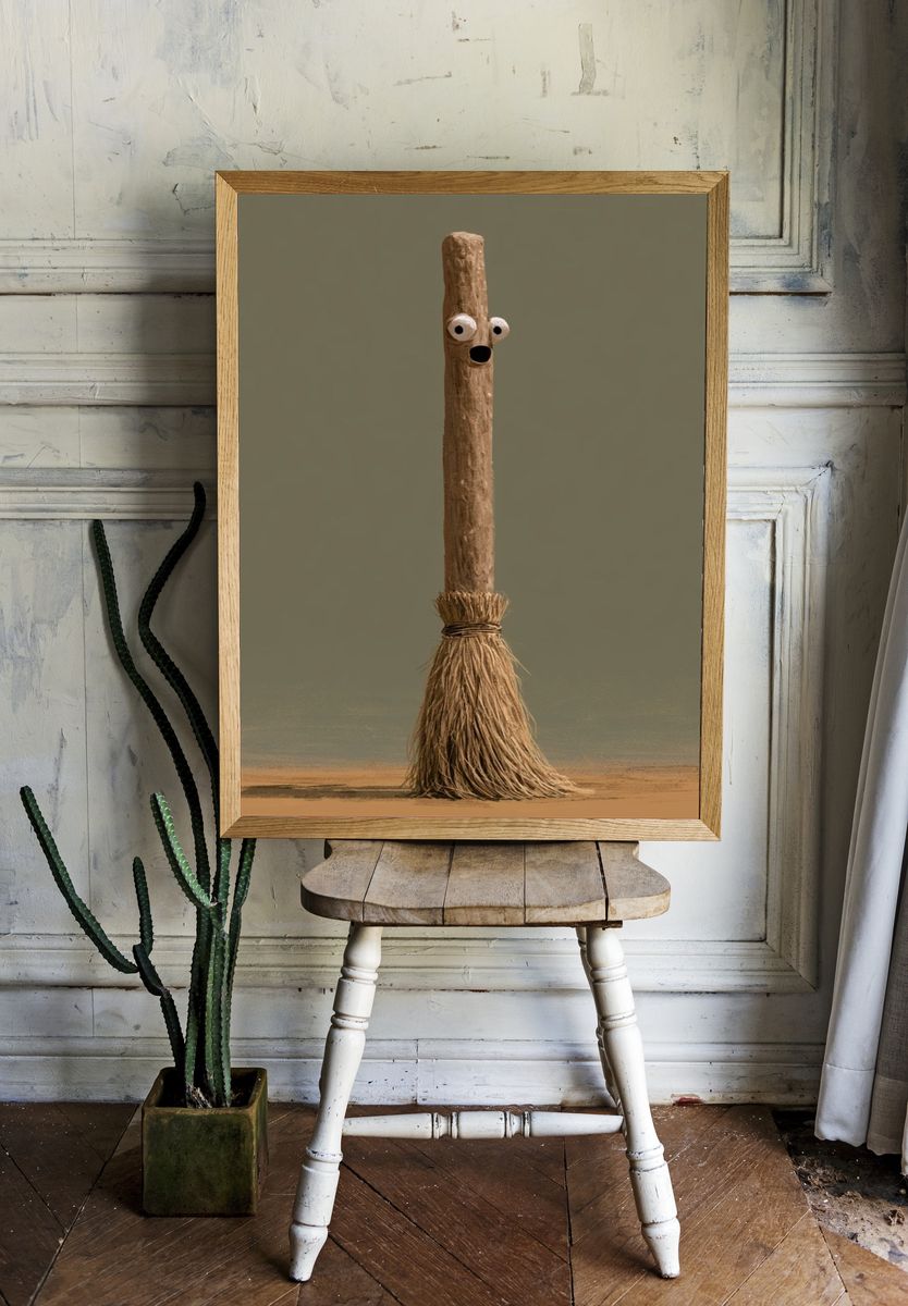 Whimsical Broom Character Print. — room view 1