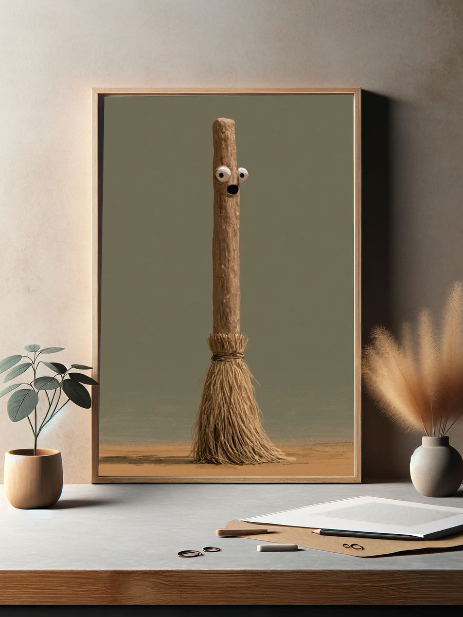 Whimsical Broom Character Print. — room view 2