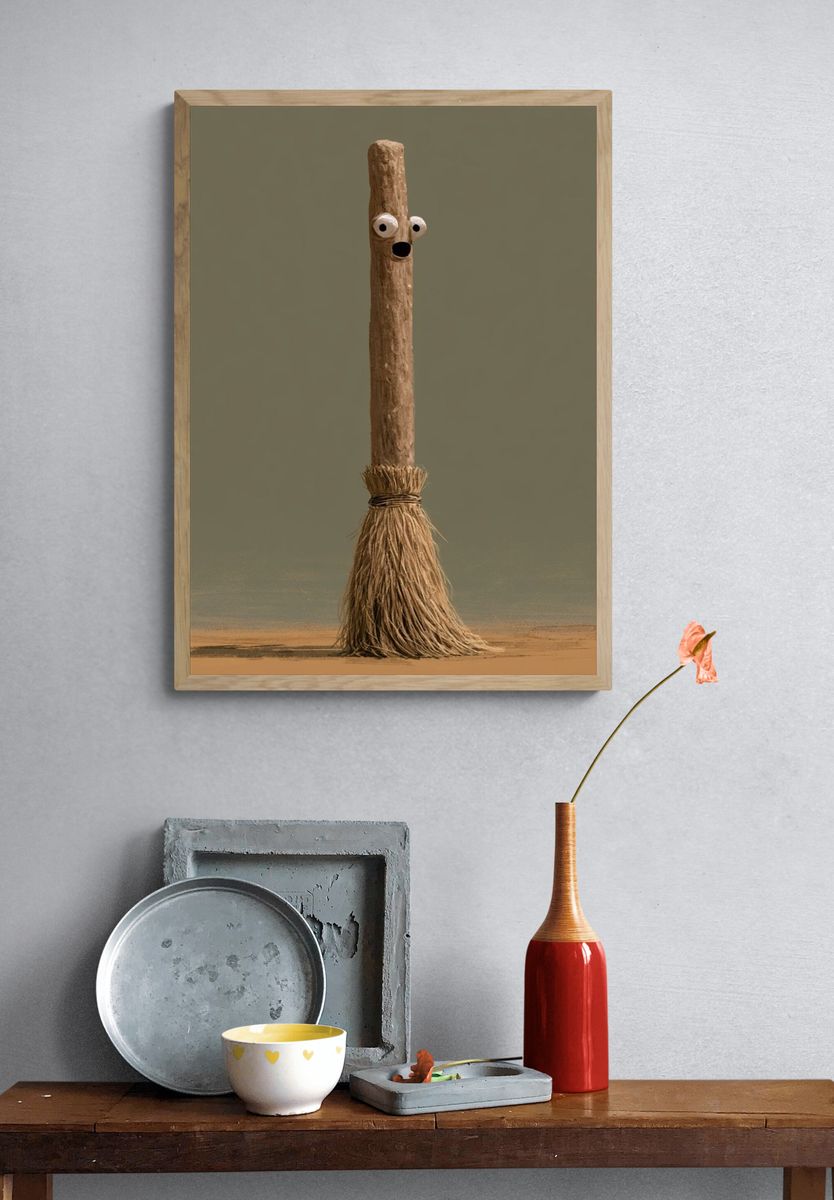 Whimsical Broom Character Print. — room view 3