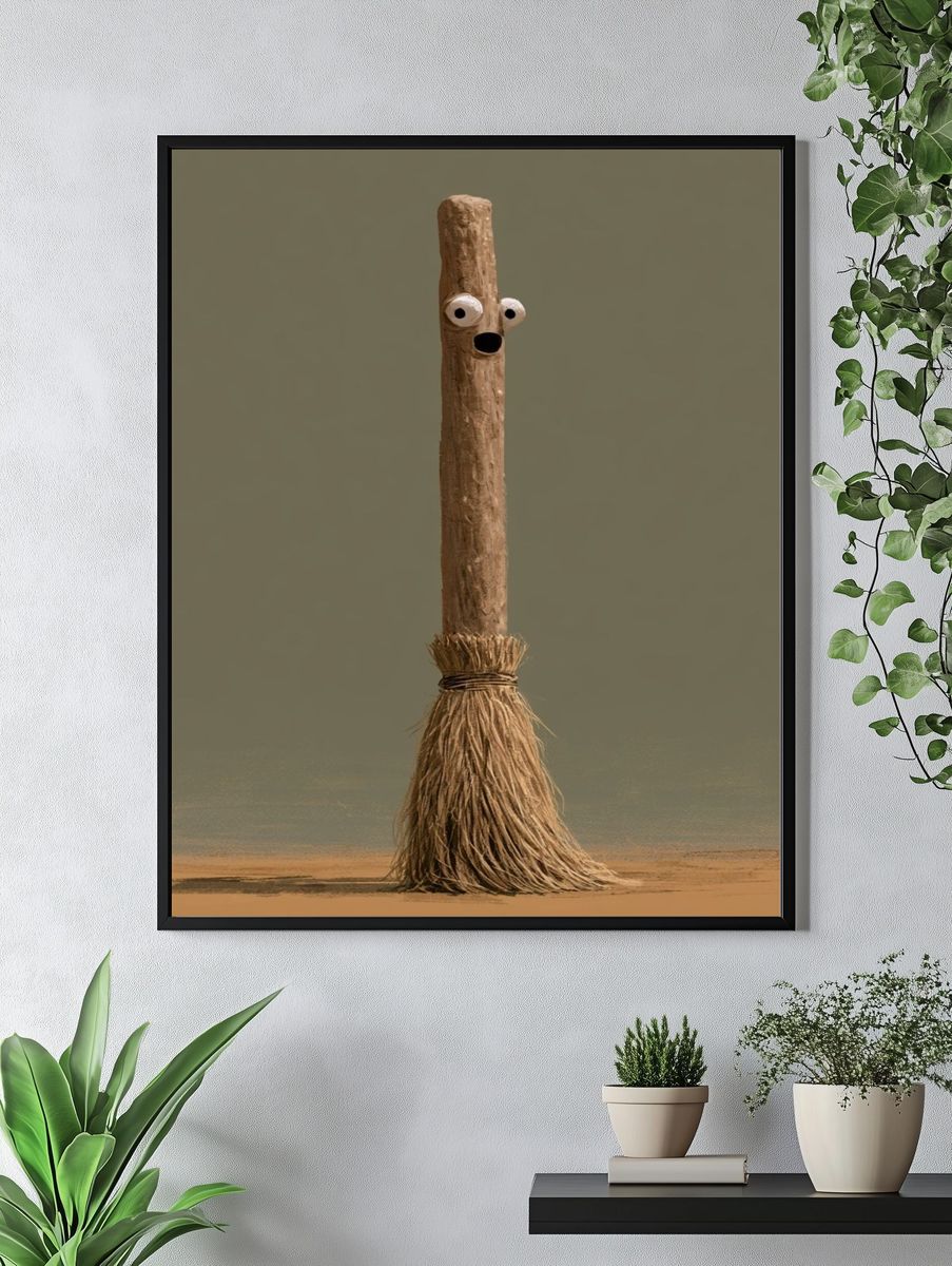Whimsical Broom Character Print. — room view 4
