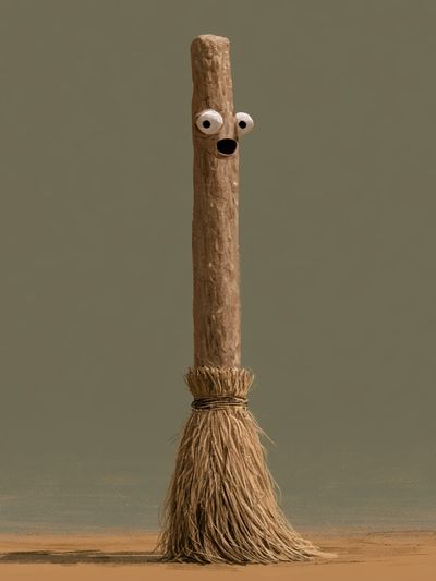 Whimsical Broom Character Print. poster