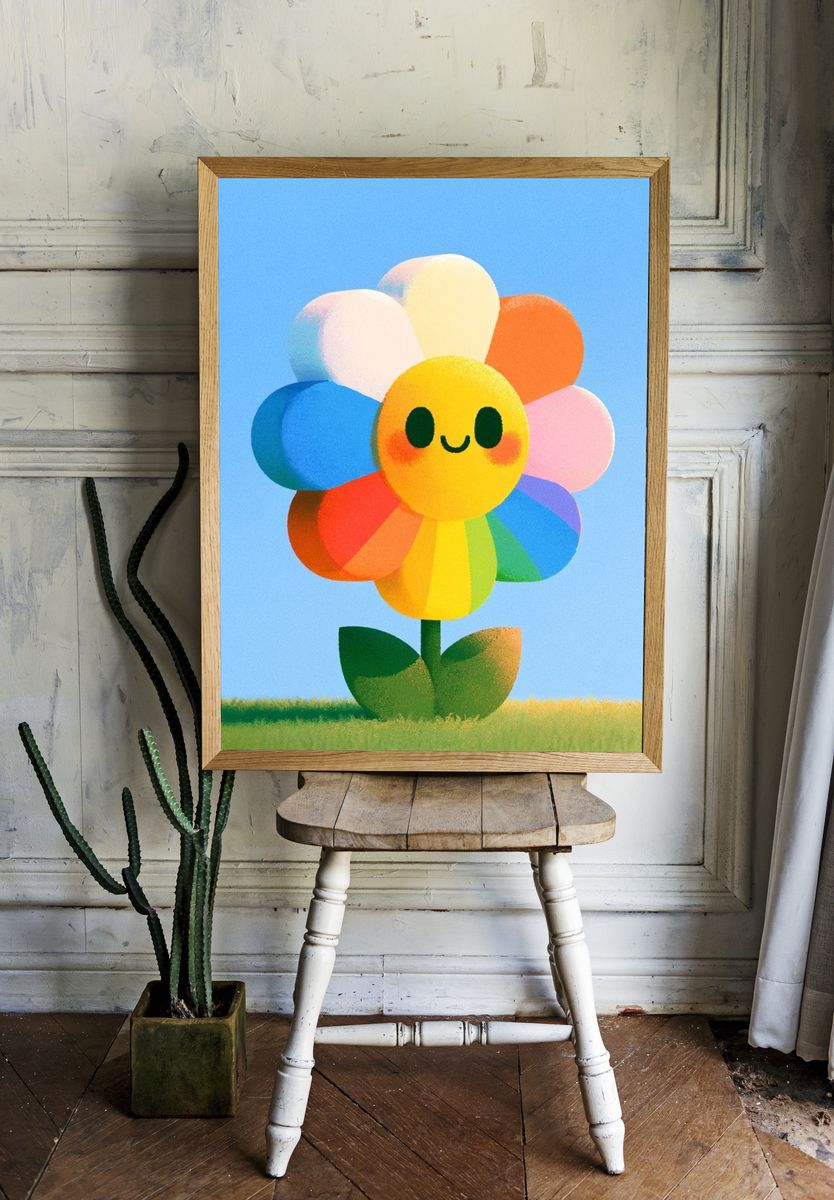 Rainbow Smiling Flower Illustration Poster. — room view 1