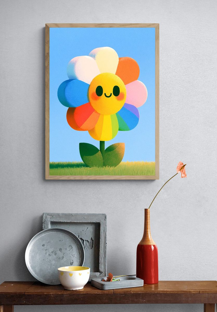 Rainbow Smiling Flower Illustration Poster. — room view 3