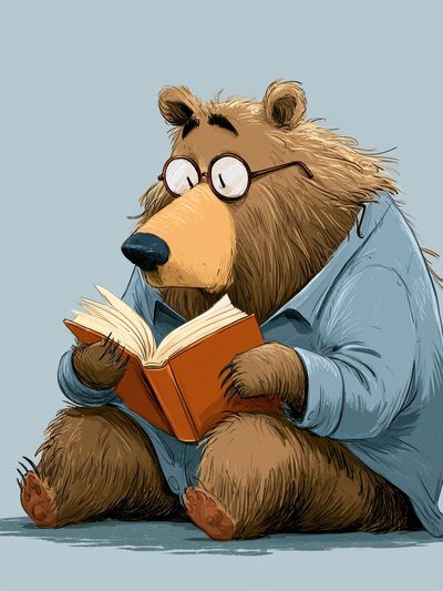 Reading Bear Illustration Poster. poster