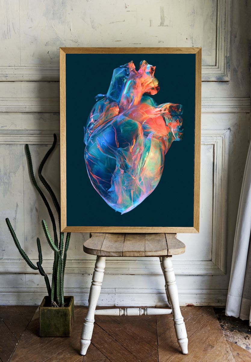 Neon Anatomical Heart Abstract Print. room preview