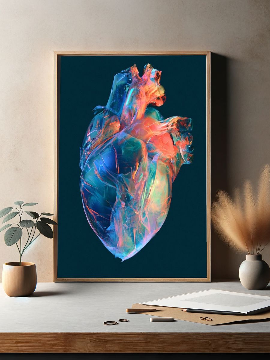 Neon Anatomical Heart Abstract Print. — room view 2