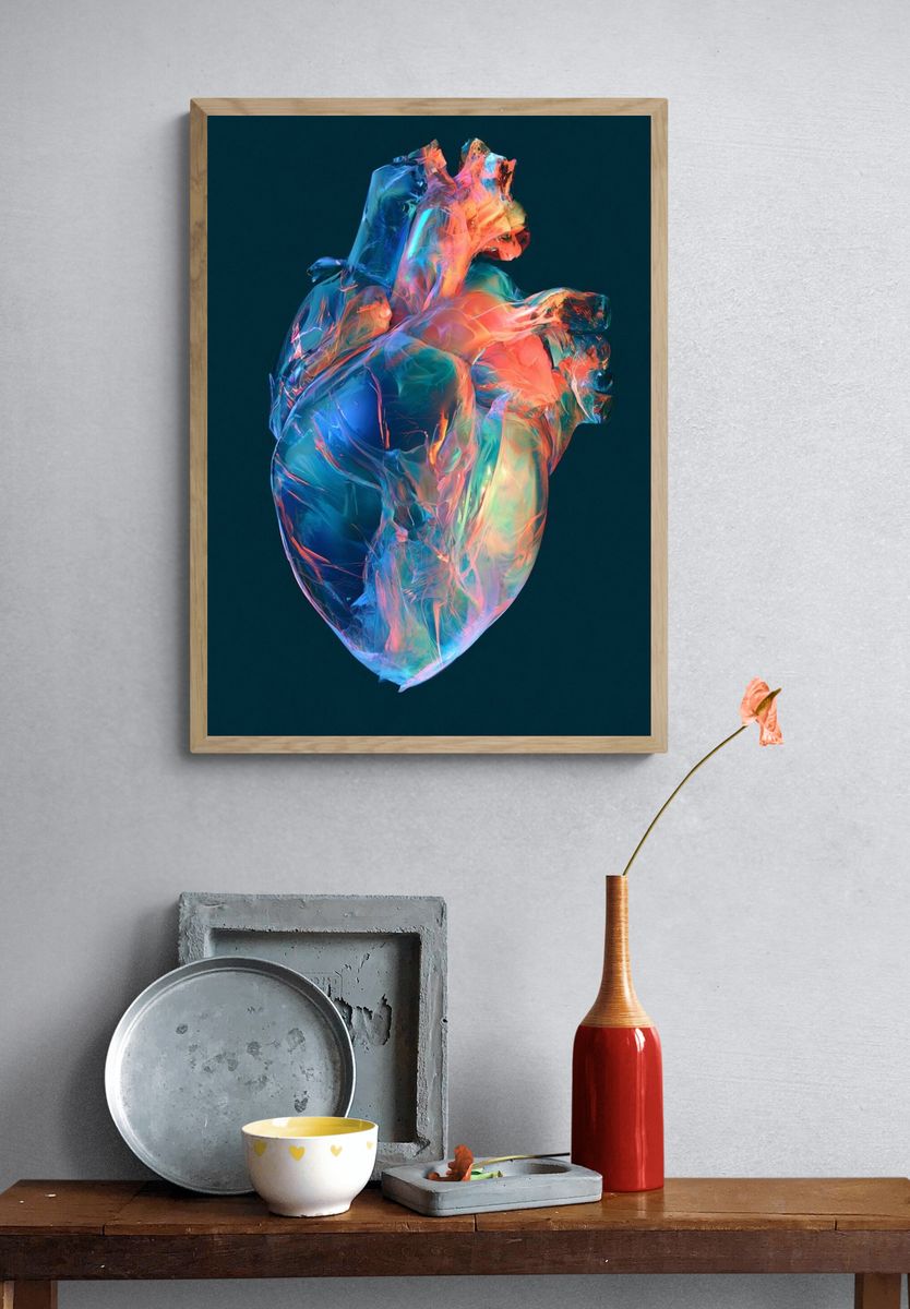 Neon Anatomical Heart Abstract Print. — room view 3