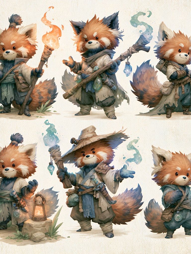 Fantasy Red Panda Characters Poster. poster — illustration art