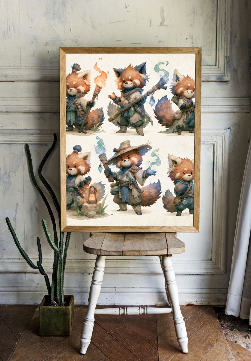 Fantasy Red Panda Characters Poster. room preview