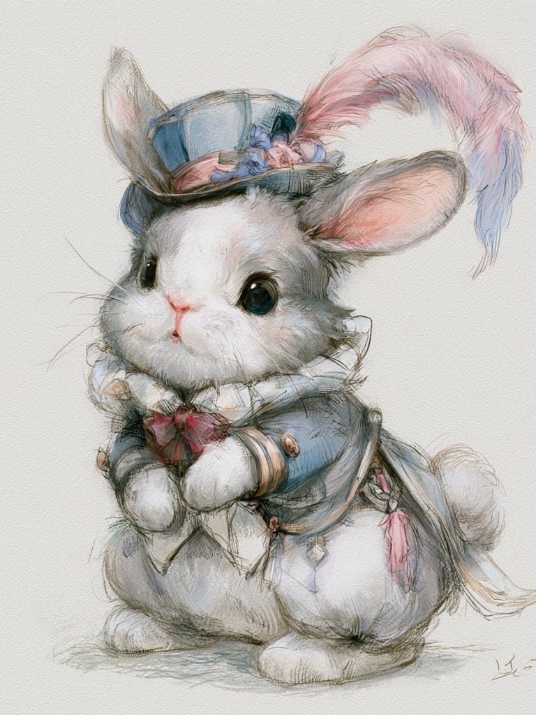Victorian Bunny Watercolor Print. poster — illustration art