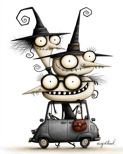 Witch Car Cartoon Illustration Poster. poster print