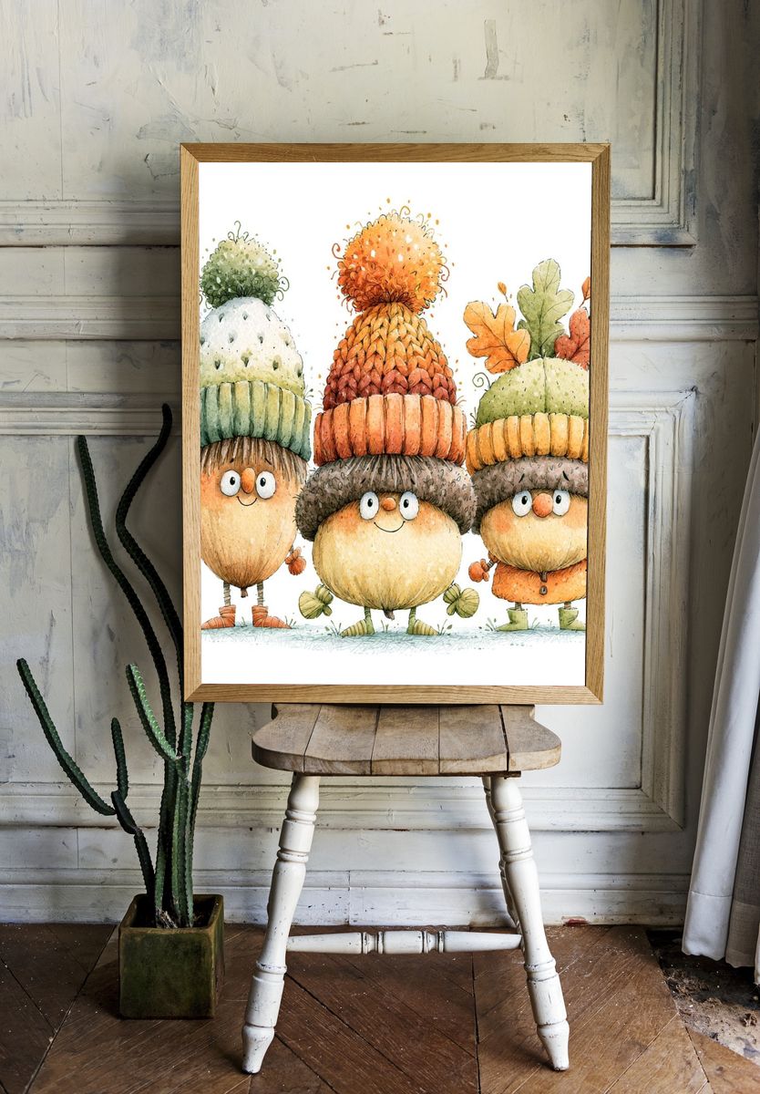 Autumn Acorn Friends Illustration Poster. — room view 1