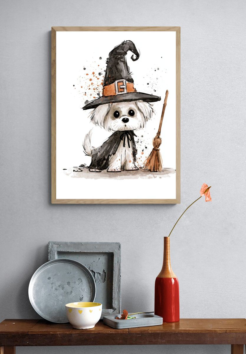 Witchy Puppy Watercolor Poster. — room view 3