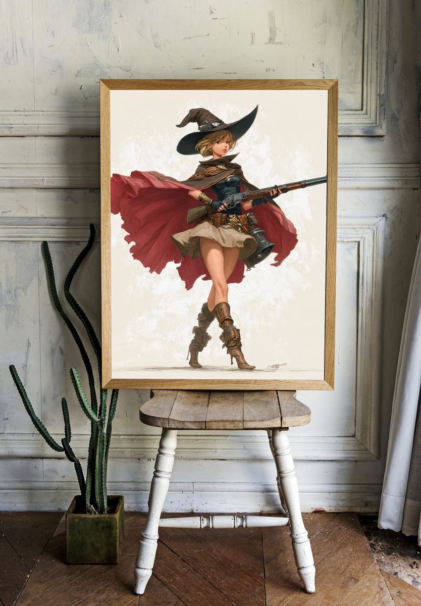 Cowgirl Witch Digital Art Print. room preview