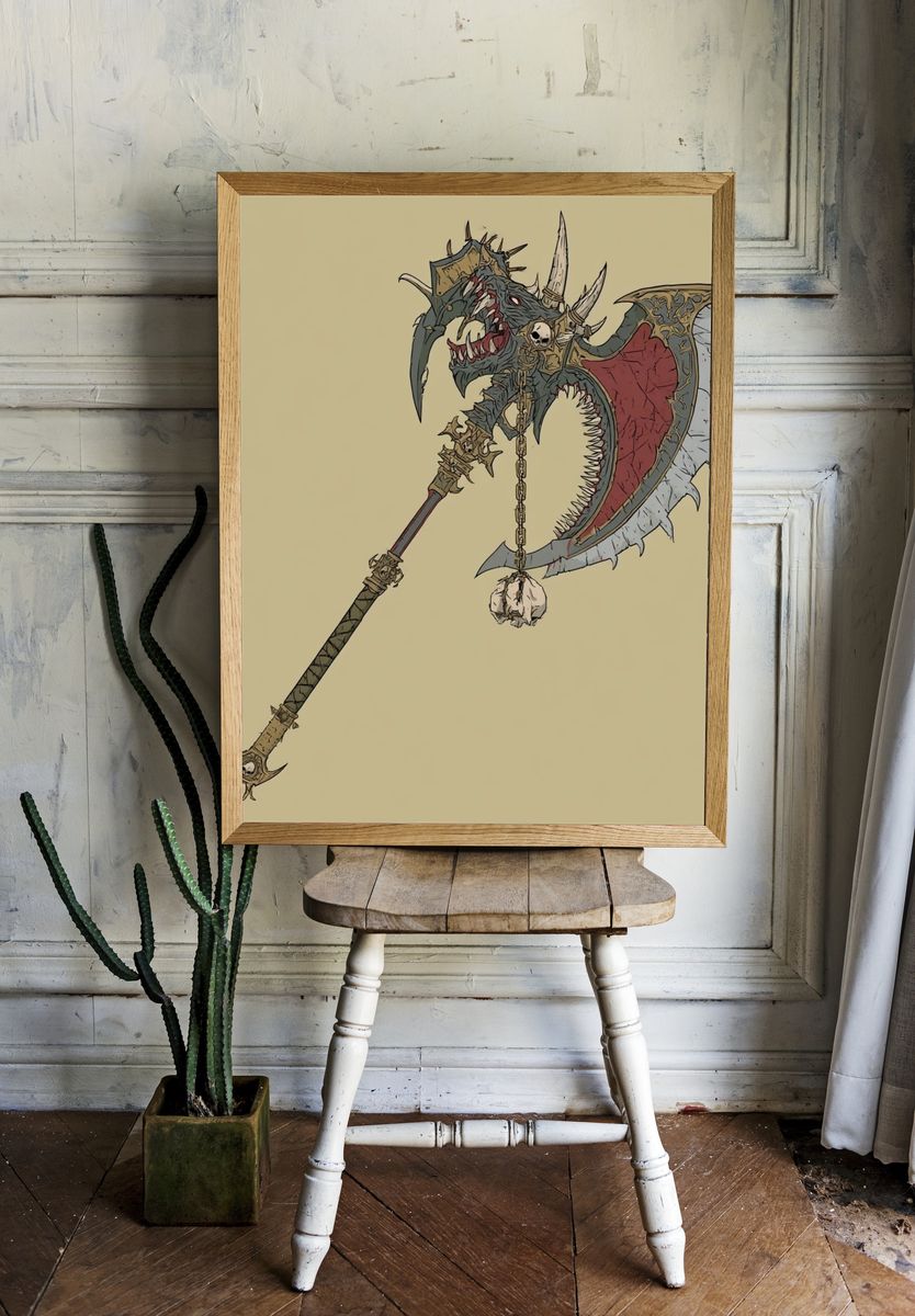 Demonic Dragon Axe Illustration Poster. — room view 1