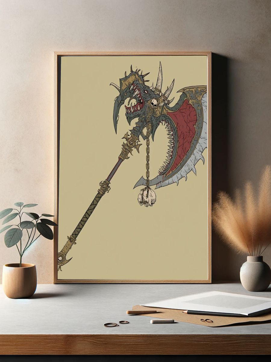 Demonic Dragon Axe Illustration Poster. — room view 2