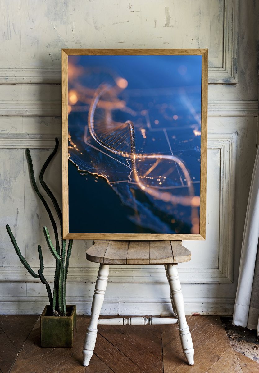 Glowing DNA Helix Illustration Poster. — room view 1