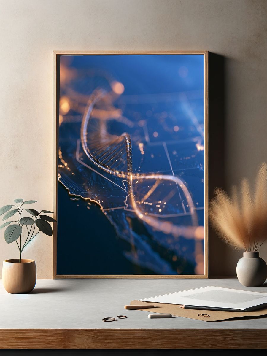 Glowing DNA Helix Illustration Poster. — room view 2