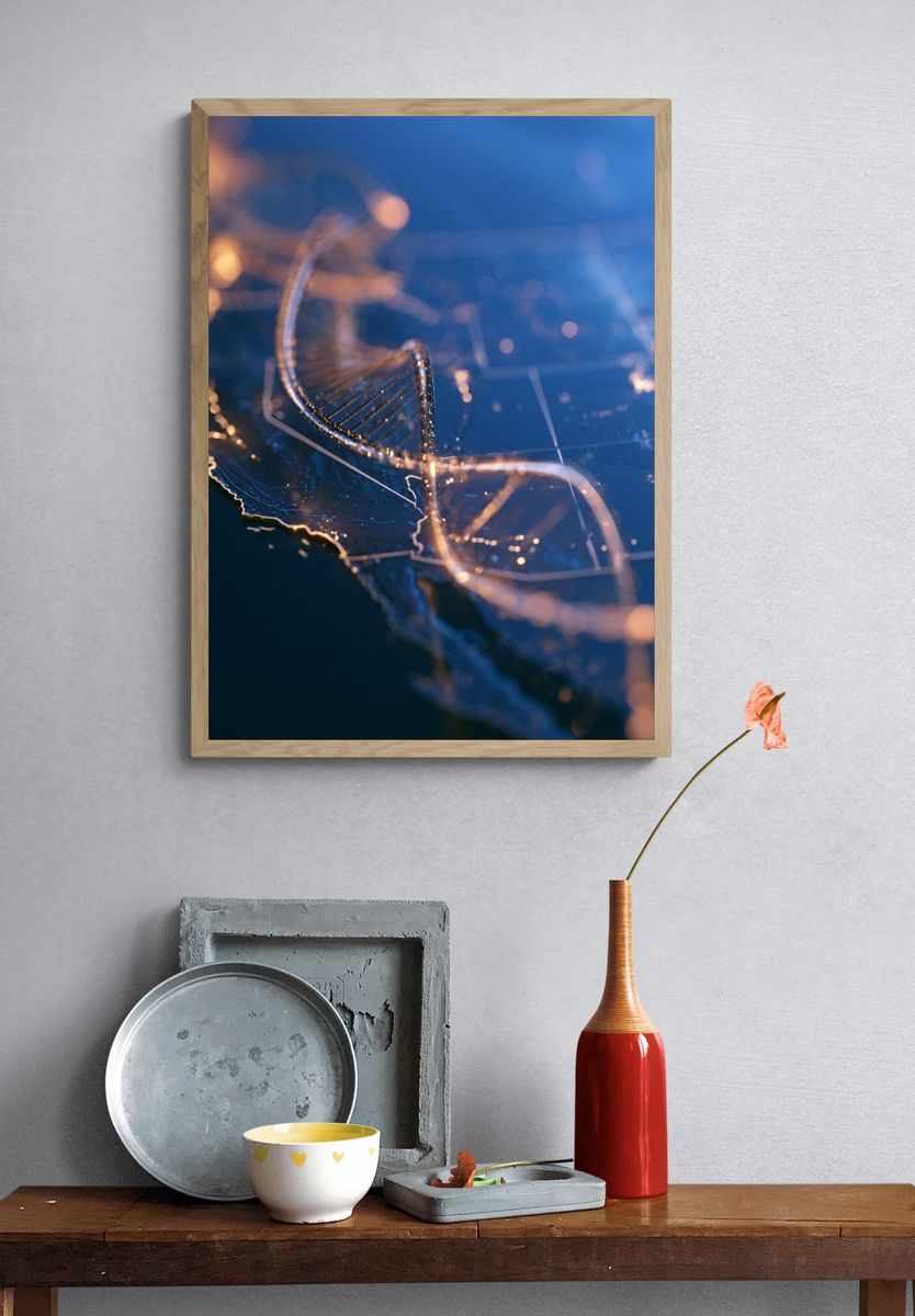 Glowing DNA Helix Illustration Poster. — room view 3