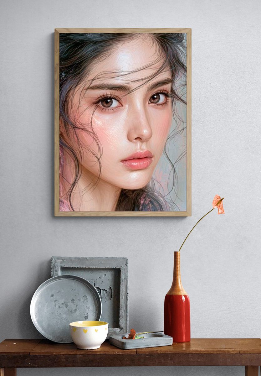 Dreamy Portrait Illustration Poster. — room view 3