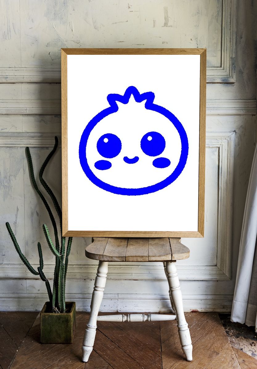 Cute Blue Face Illustration Poster. — room view 1