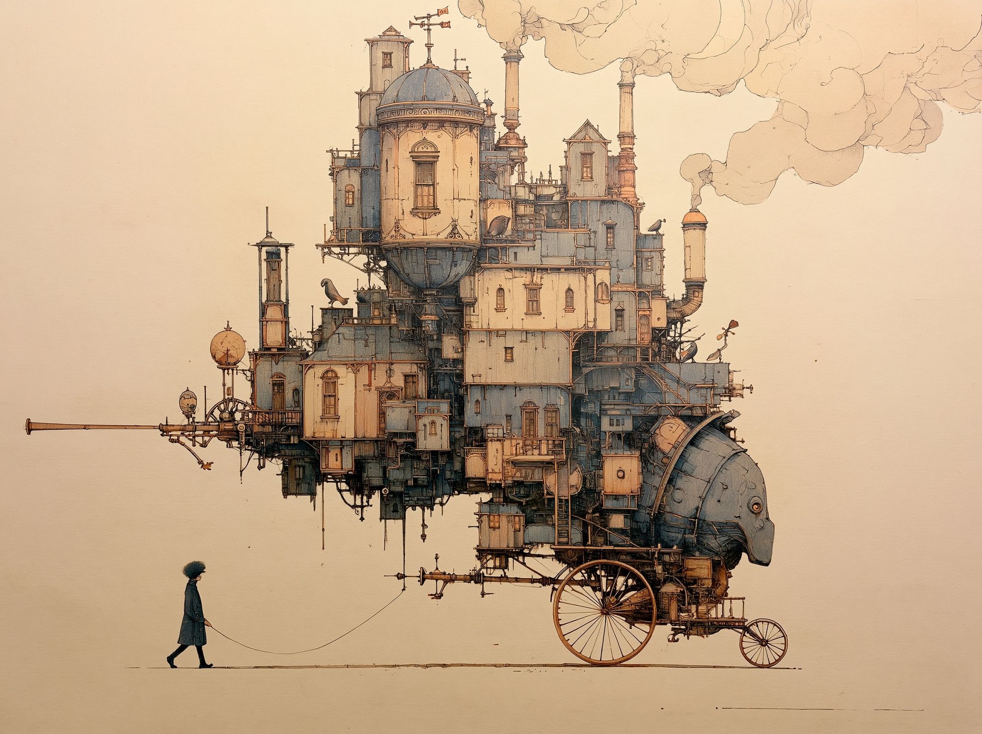 Steampunk Floating City Print. poster — illustration art