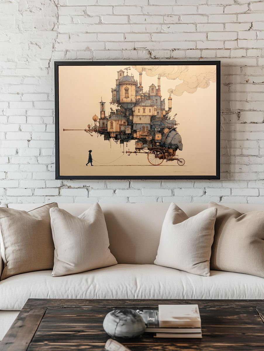 Steampunk Floating City Print. — room view 1