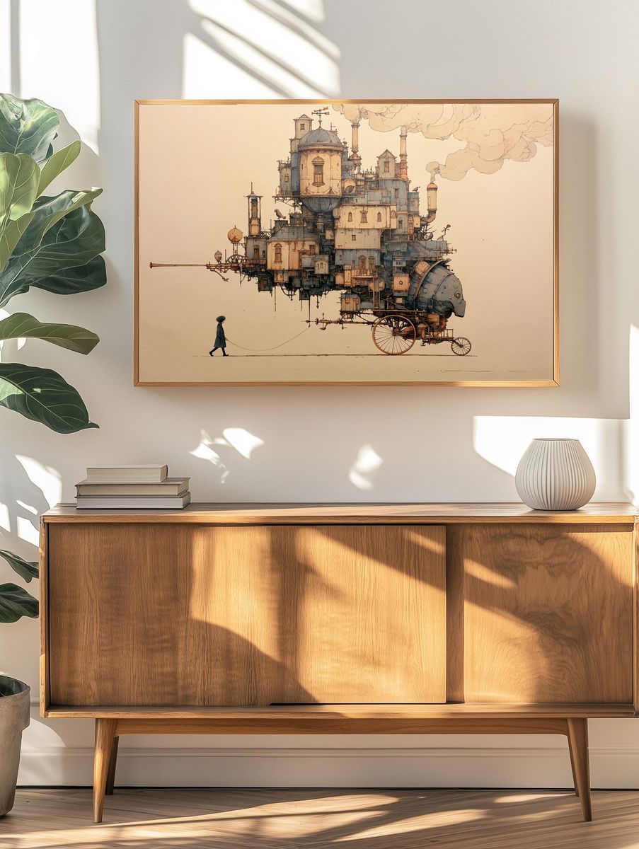 Steampunk Floating City Print. — room view 3