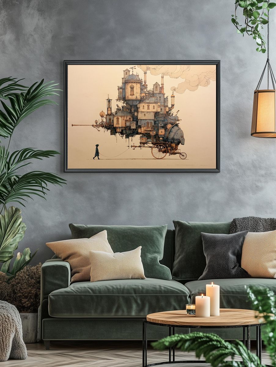 Steampunk Floating City Print. — room view 4