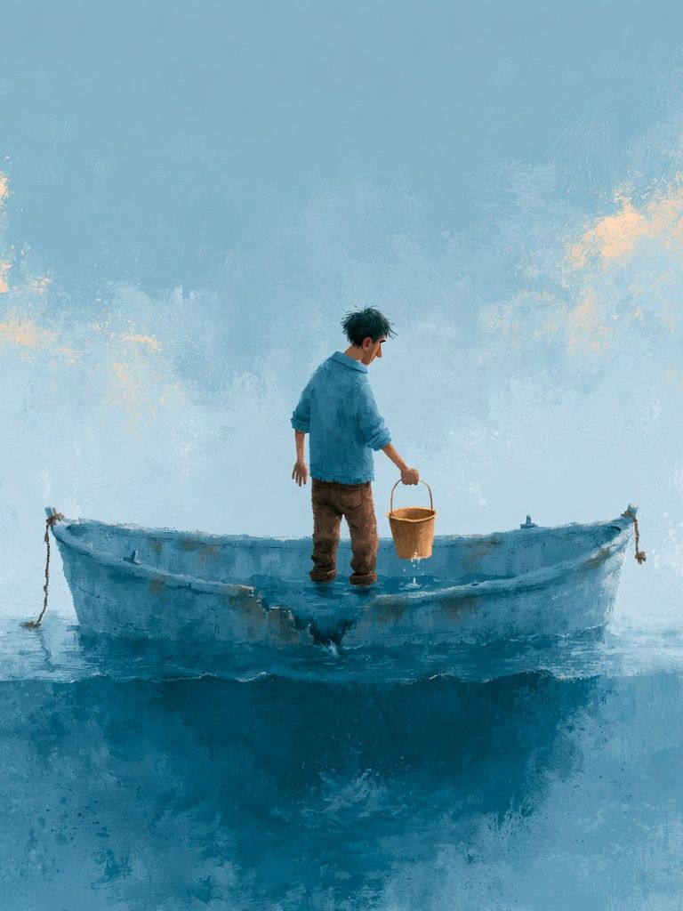 Boy in Blue Boat Illustration Print. poster — illustration art