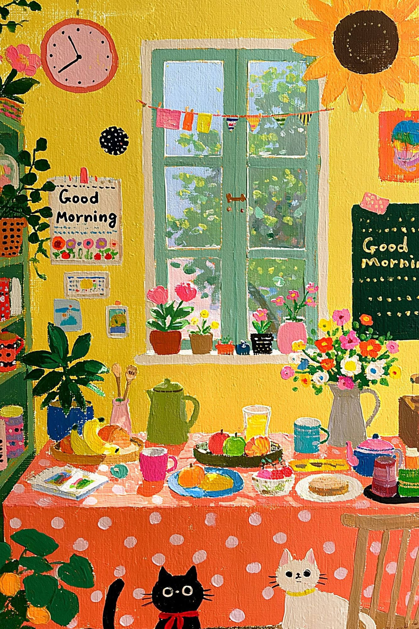 Cozy Cat Kitchen Illustration Poster. poster — illustration art