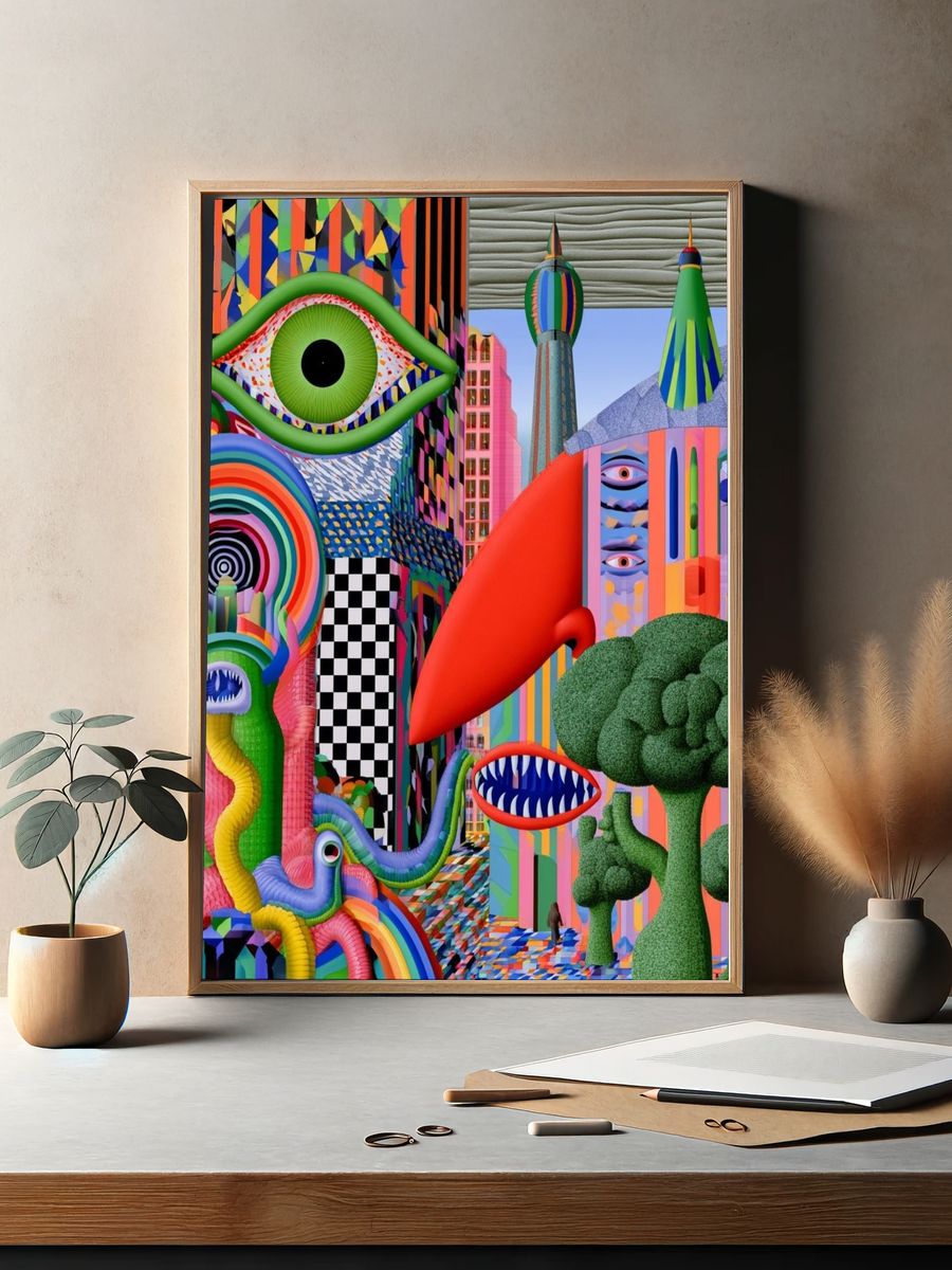 Surreal Neon City Poster. — room view 2
