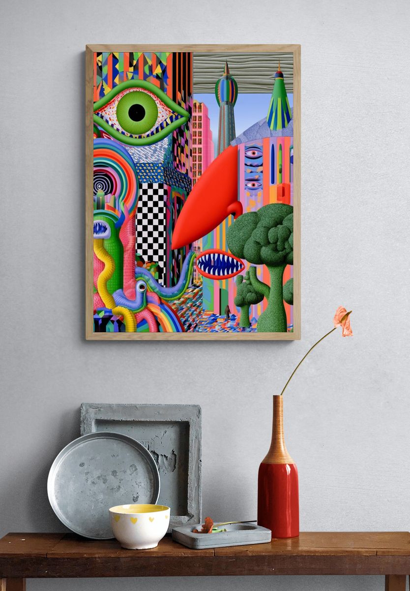 Surreal Neon City Poster. — room view 3
