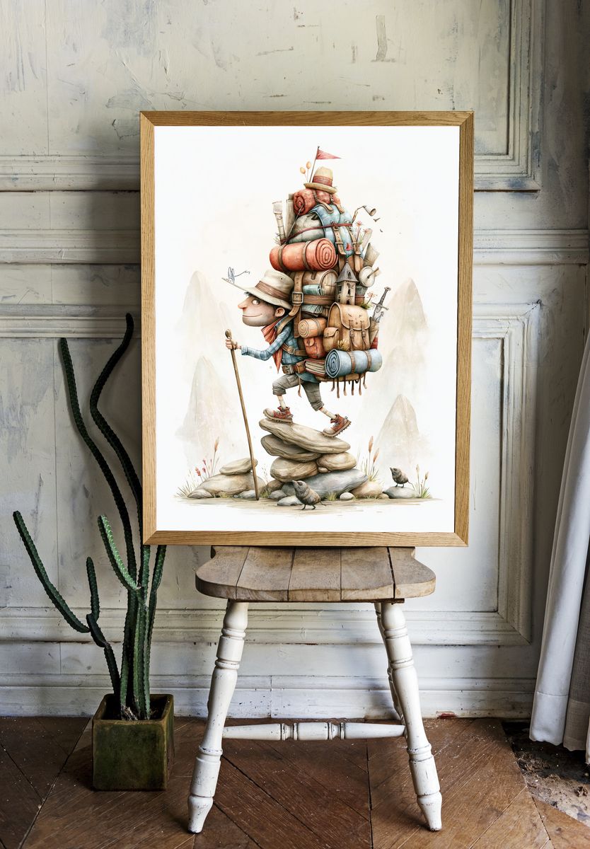 Backpacker Adventure Illustration Poster. — room view 1