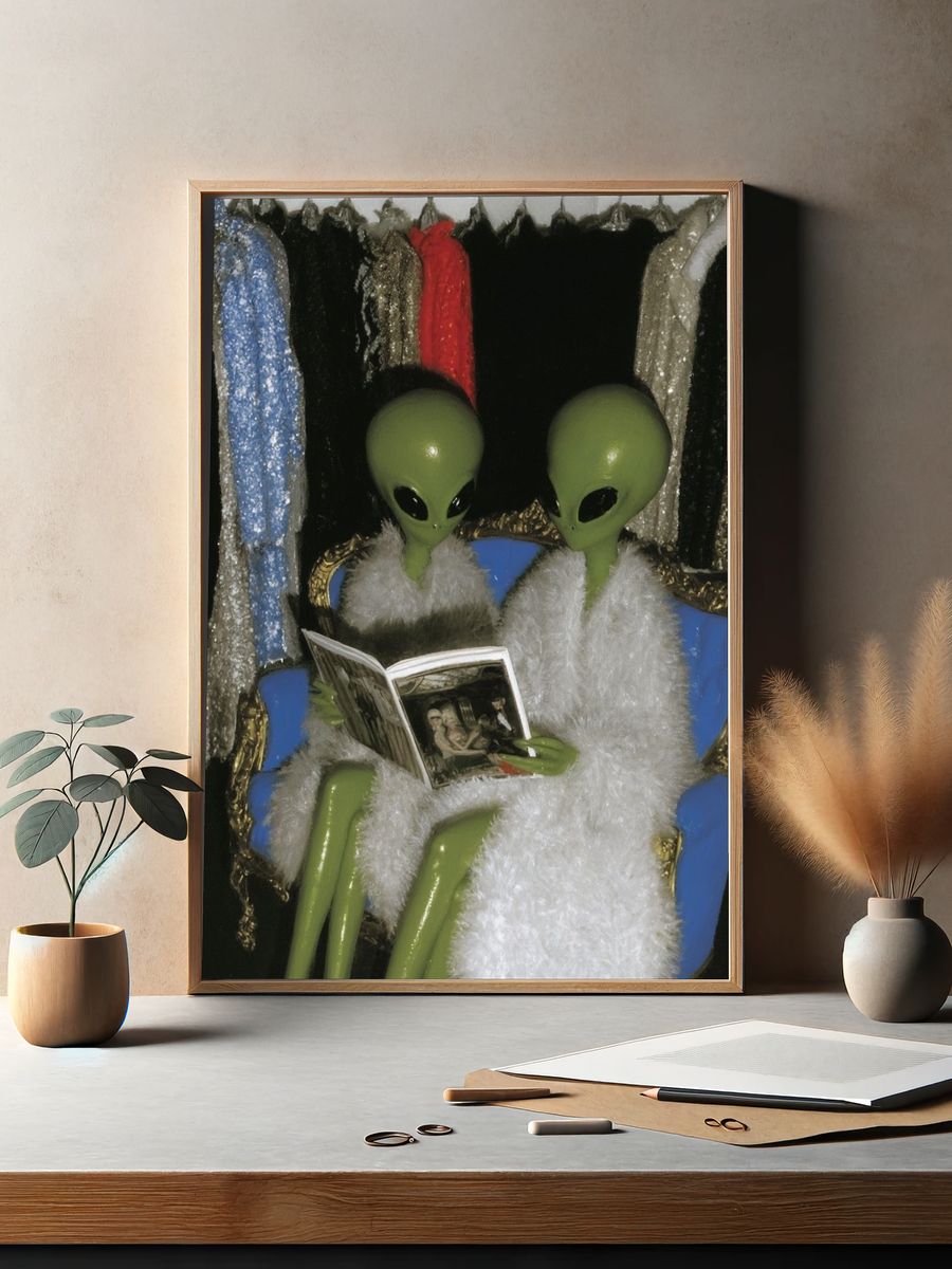 Alien Reading Portrait Print. — room view 2