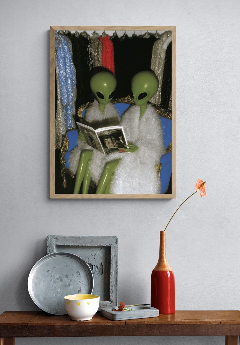 Alien Reading Portrait Print. — room view 3