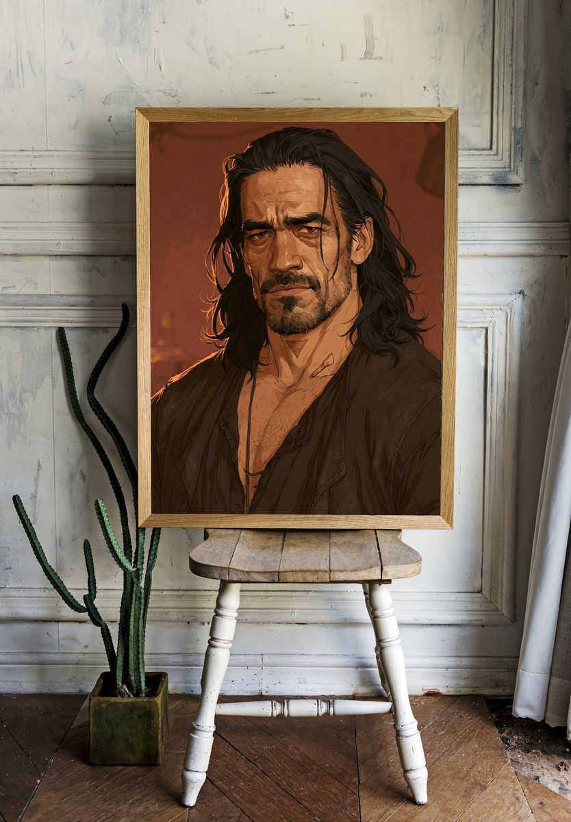 Brooding Man Portrait Illustration Poster. room preview