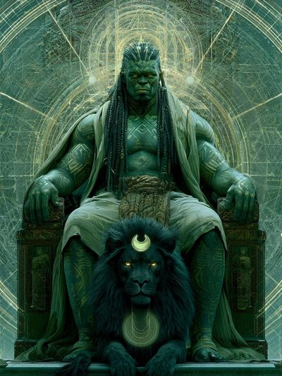 Green Guardian Throne Illustration Poster. poster