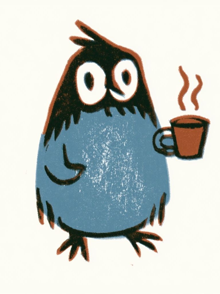 Coffee Owl Cartoon Poster. poster detail