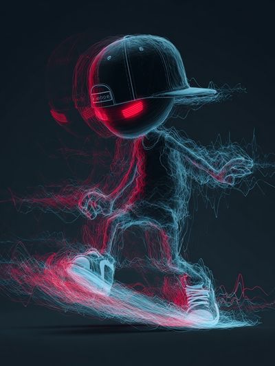 Neon Skateboarder Digital Art Poster. poster