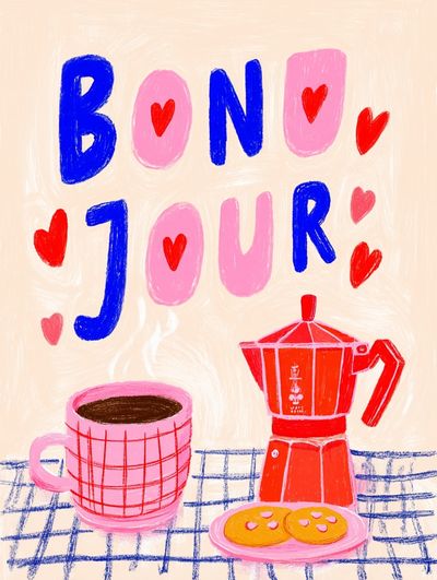 Bonjour Café Illustration Poster.