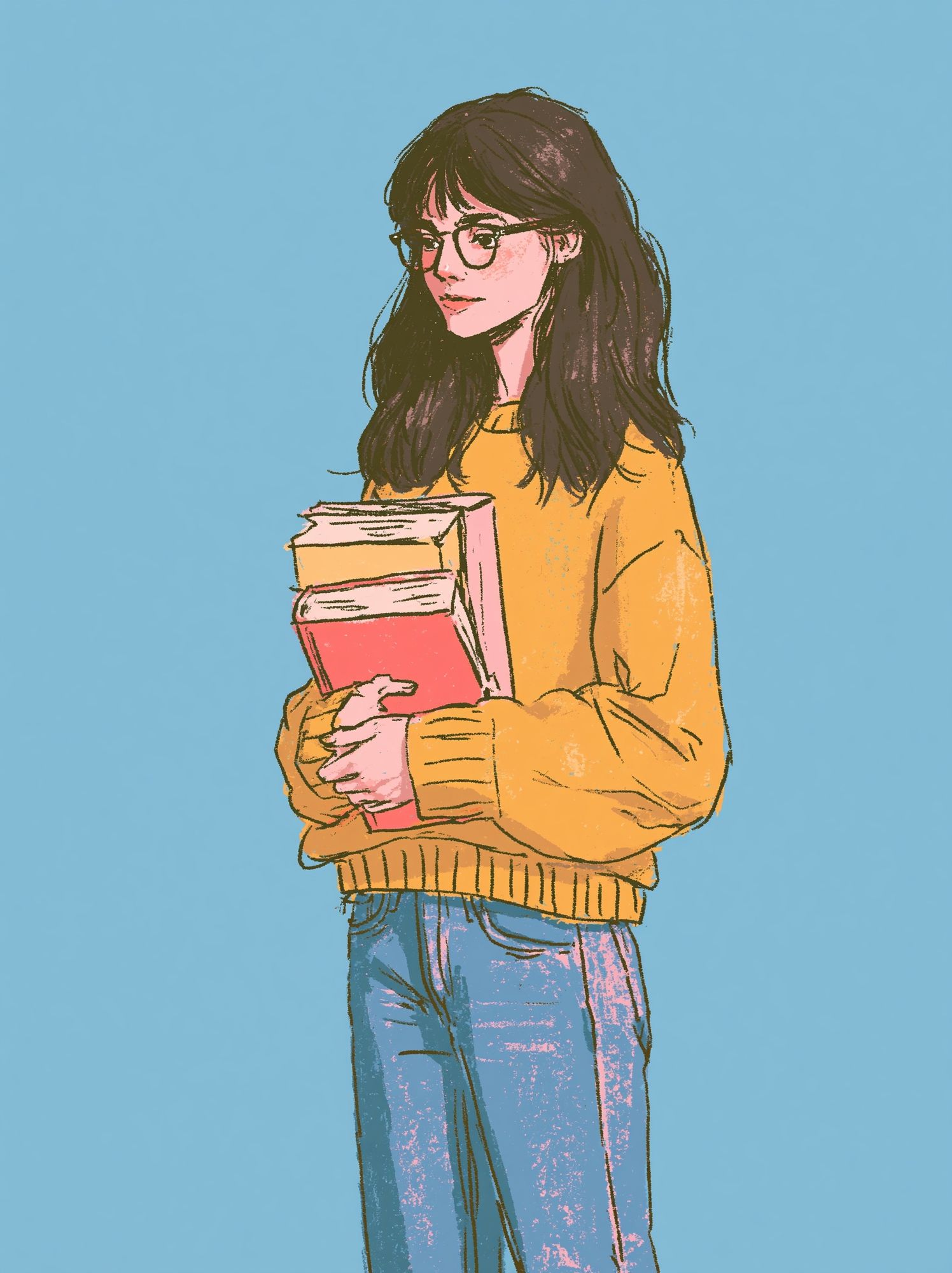 Girl with Books Illustration Poster. poster — illustration art