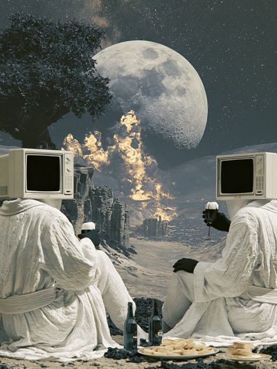 Surreal Moonlit Picnic Poster.