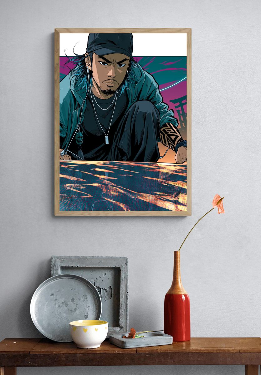 DJ Portrait Neon Illustration Poster. — room view 3