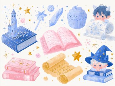 Whimsical Magic Books Illustration Poster.