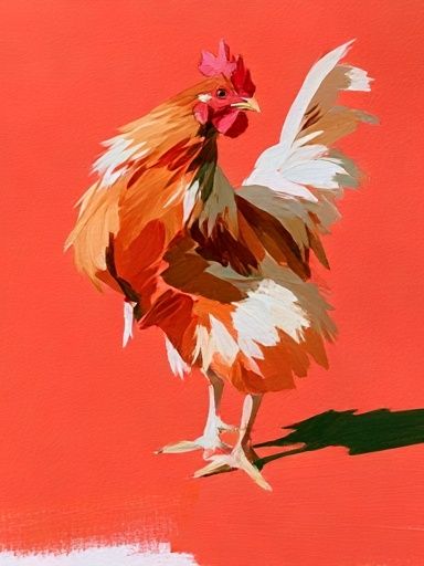 Rooster on Coral Background Illustration Poster. poster — illustration art