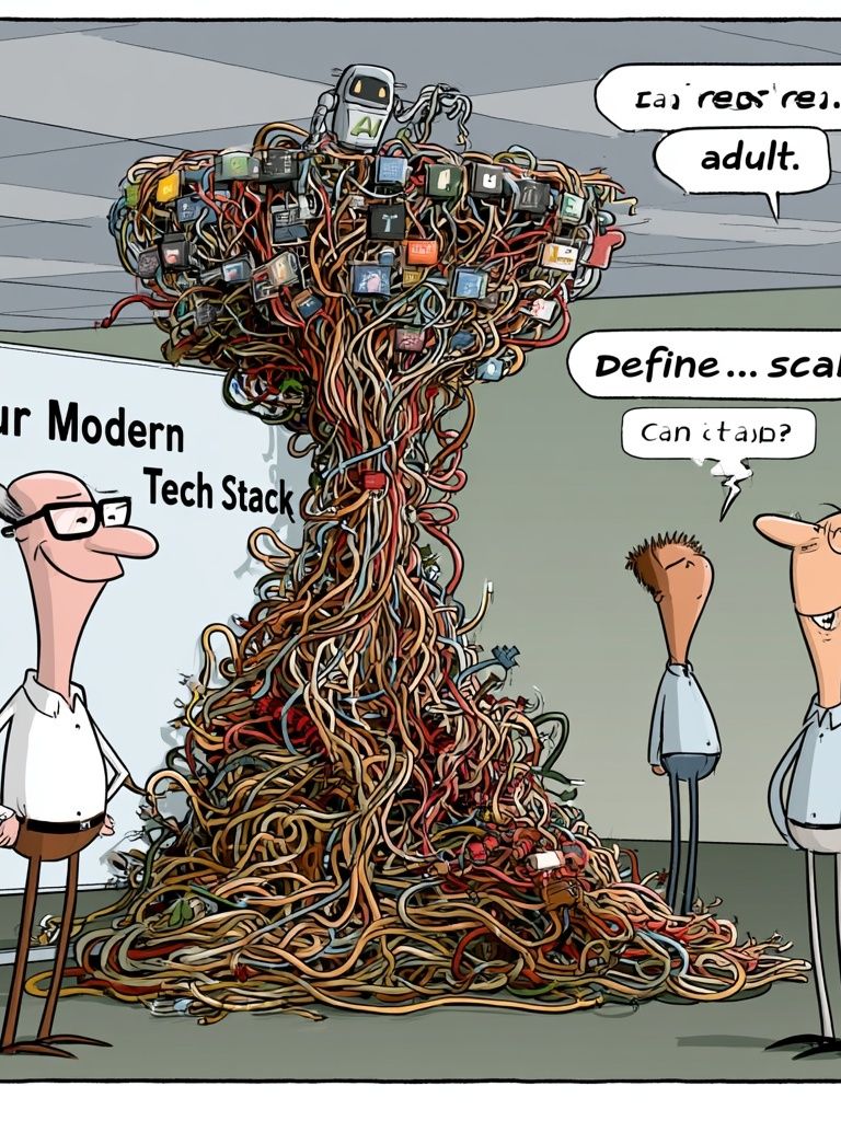Modern Tech Stack Cartoon Poster. poster detail