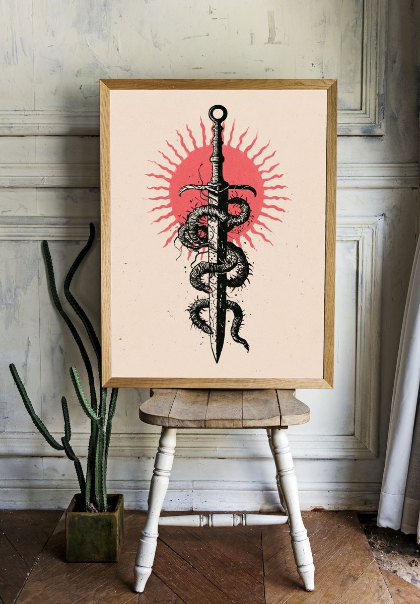 Serpent Sword Illustration Poster. — room view 1