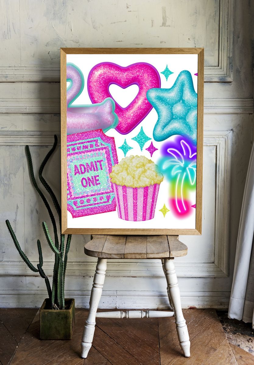 Neon Party Icons Illustration Poster. — room view 1